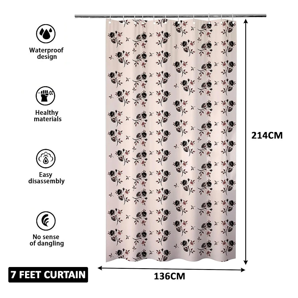 Kuber Industries Shower Curtain | 7 Feet | Bathroom Shower Curtain | AC Curtains | PVC Waterproof Window Curtain | Curtains for Bathtub | 8 Rings Curtain | Brown Rose | Transparent